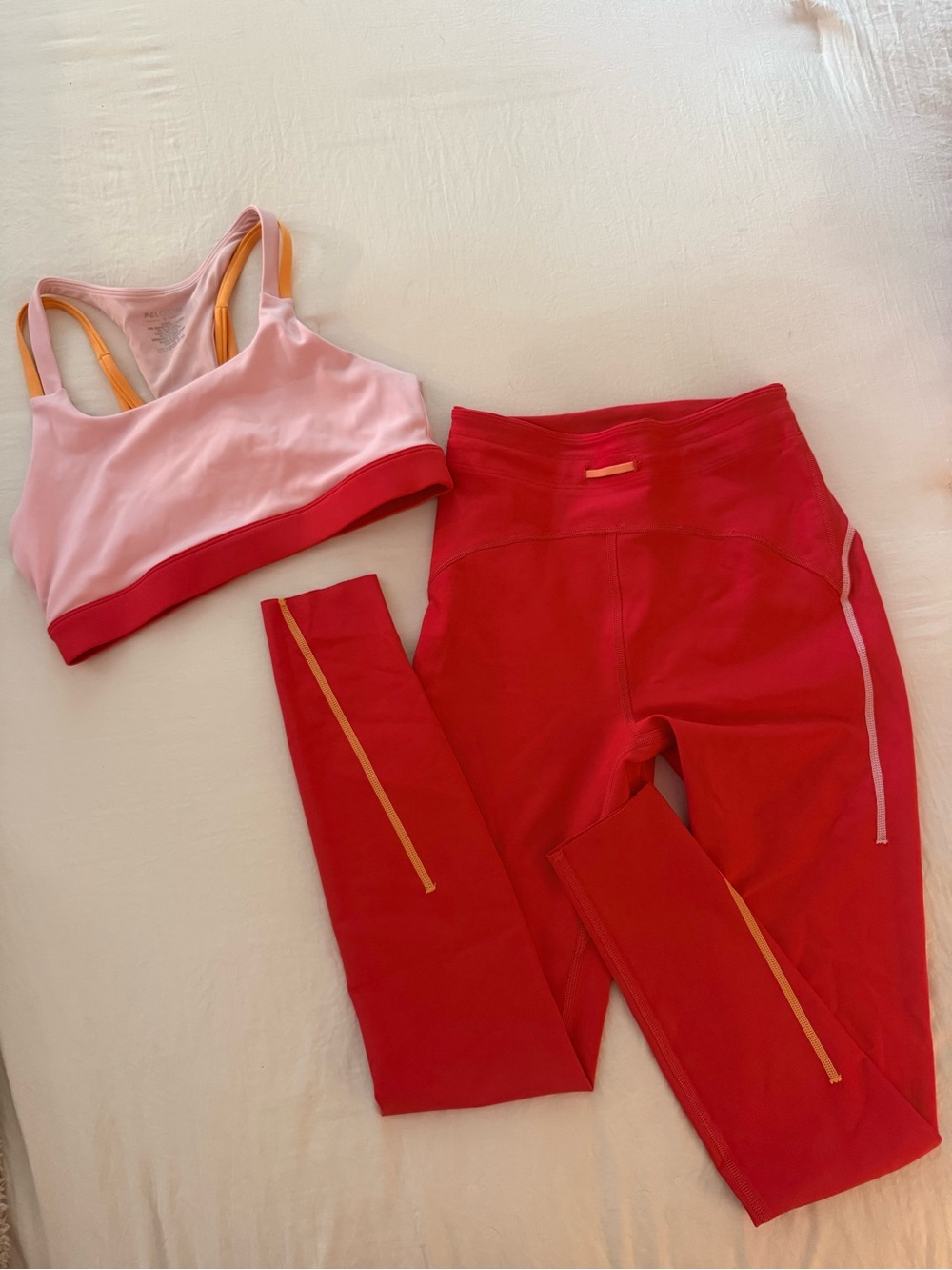 Peloton Pink & Red Athletic Set - Sports Bra and Leggings